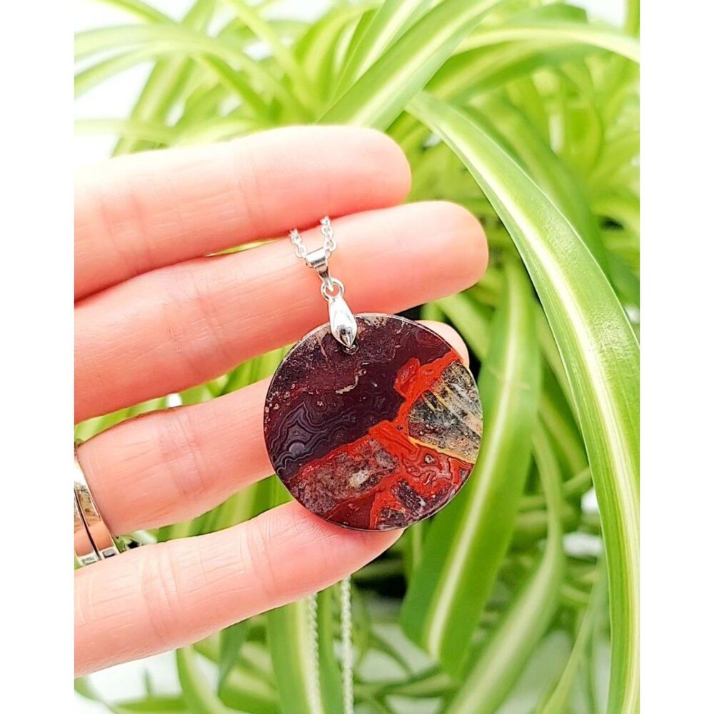 Crazy Lace Agate Necklace Natural Stone Pendant Handmade Gemstone Jewelry - Picture 4 of 4